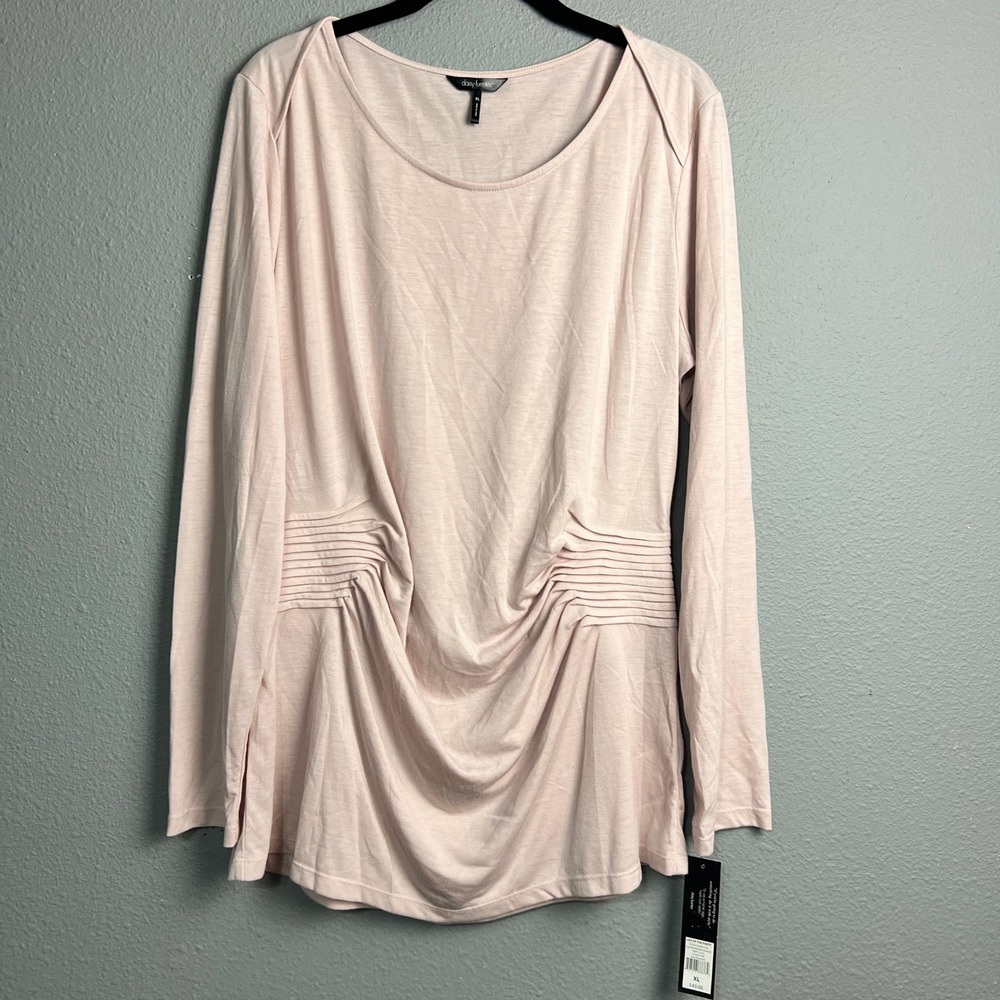 Daisy Fuentes Life of the Party L/SL Top Ruched Back Blouse Casual Comfy Pink XL